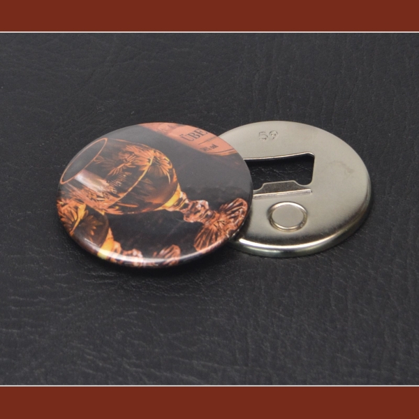 Button with bottle opener sample
